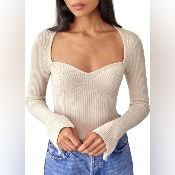 Reformation Glenna Cashmere Sweater, Gossamer - Picture 1 of 7